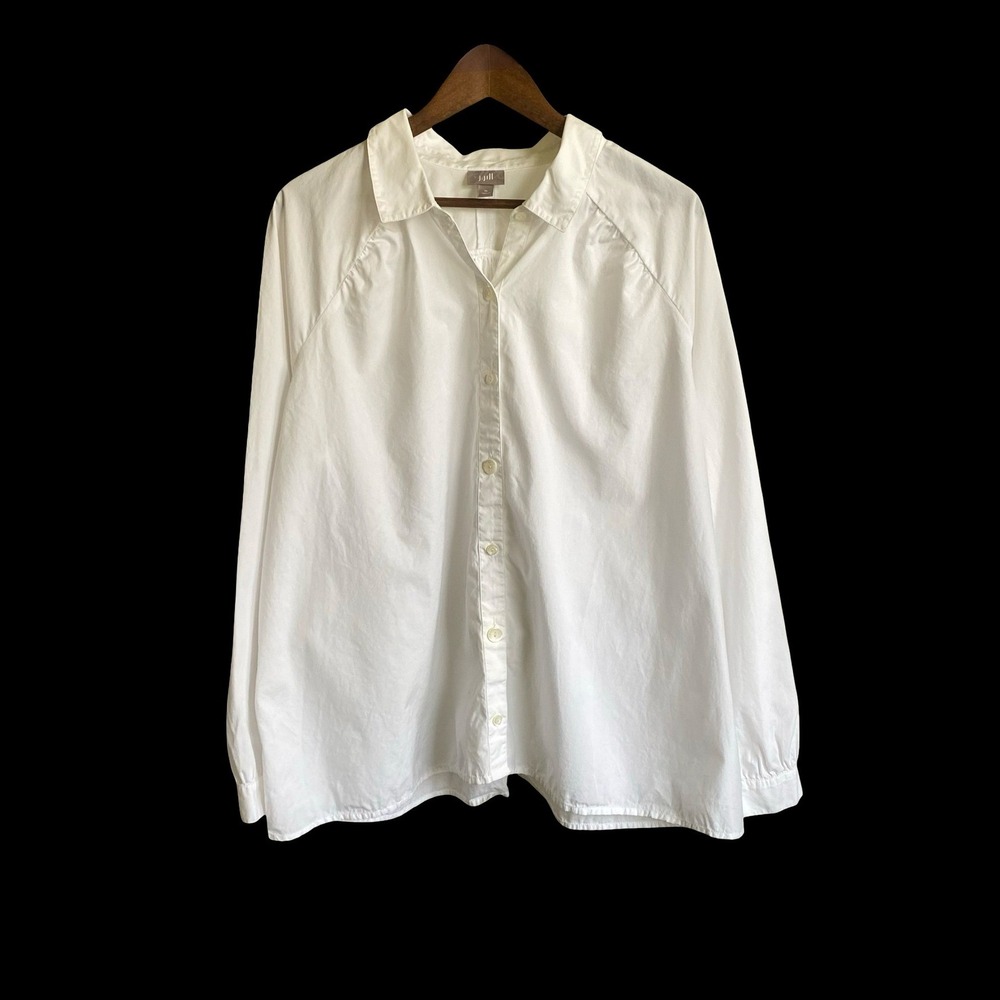 J Jill Women's White Cotton Button Front Shirt XL Relaxed Minimalist Top